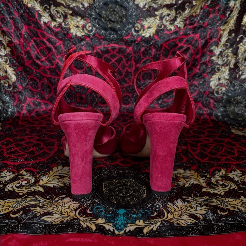 Jimmy Choo Hot Pink Satin Strappy Heels - Picture 5 of 6